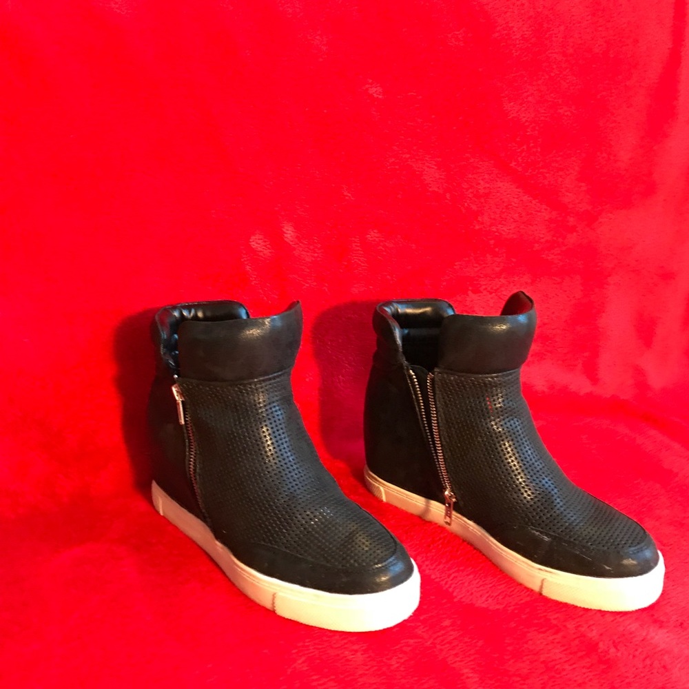 High Top Black Wedge Sneakers
